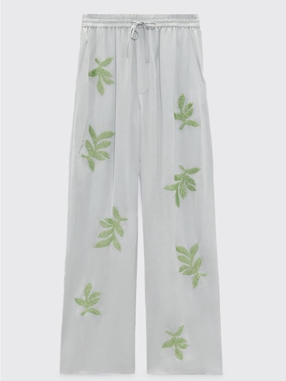 Zara Light Gray Wide-Leg Pants with Green Leaf beads size XL